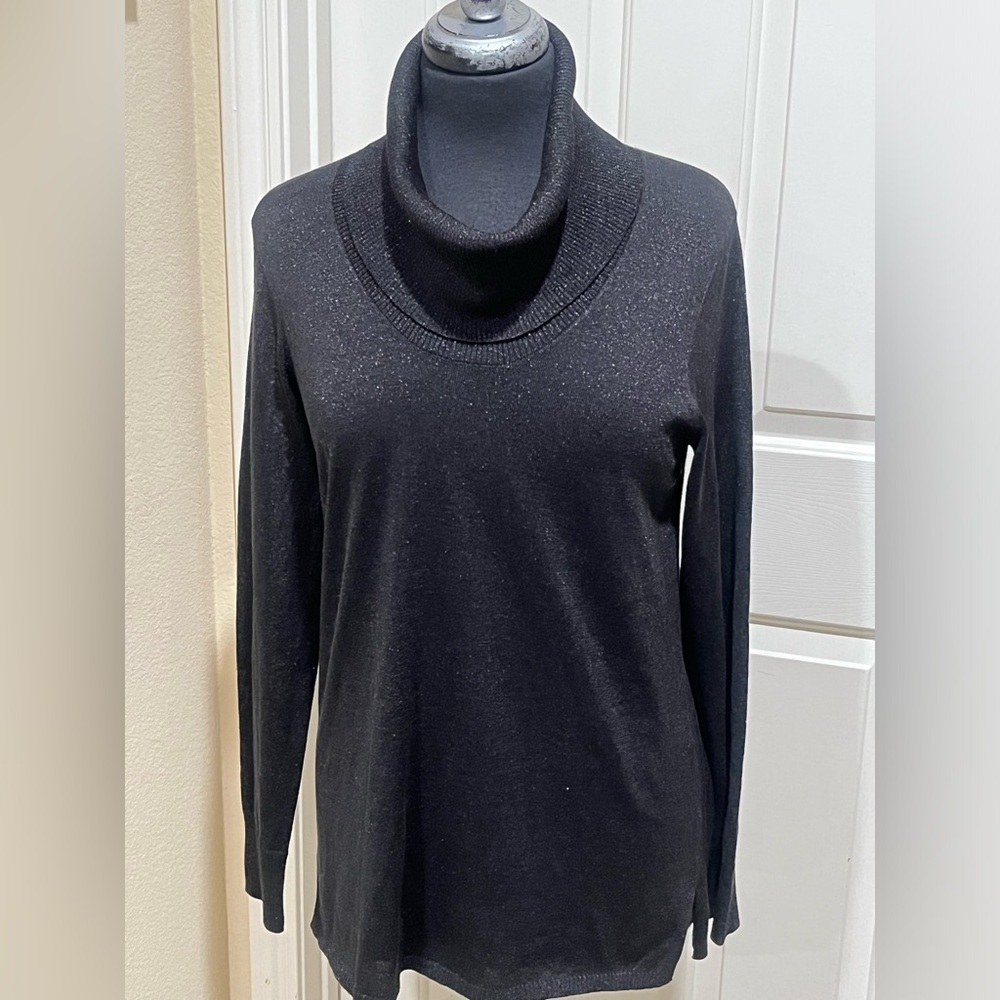 VERTICAL DESIGN VINTAGE Black Sparkle Turtleneck Sweater WOMEN SIZE L